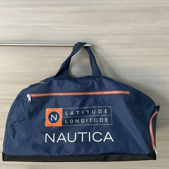 Nautica Latitude Longitude Large 23" Blue Duffel Duffle Weekend Travel Gym Bag - Picture 1 of 9